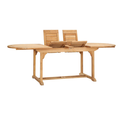 January Oval Teak Outdoor Dining Table with Double Extensions and Umbrella Hole
