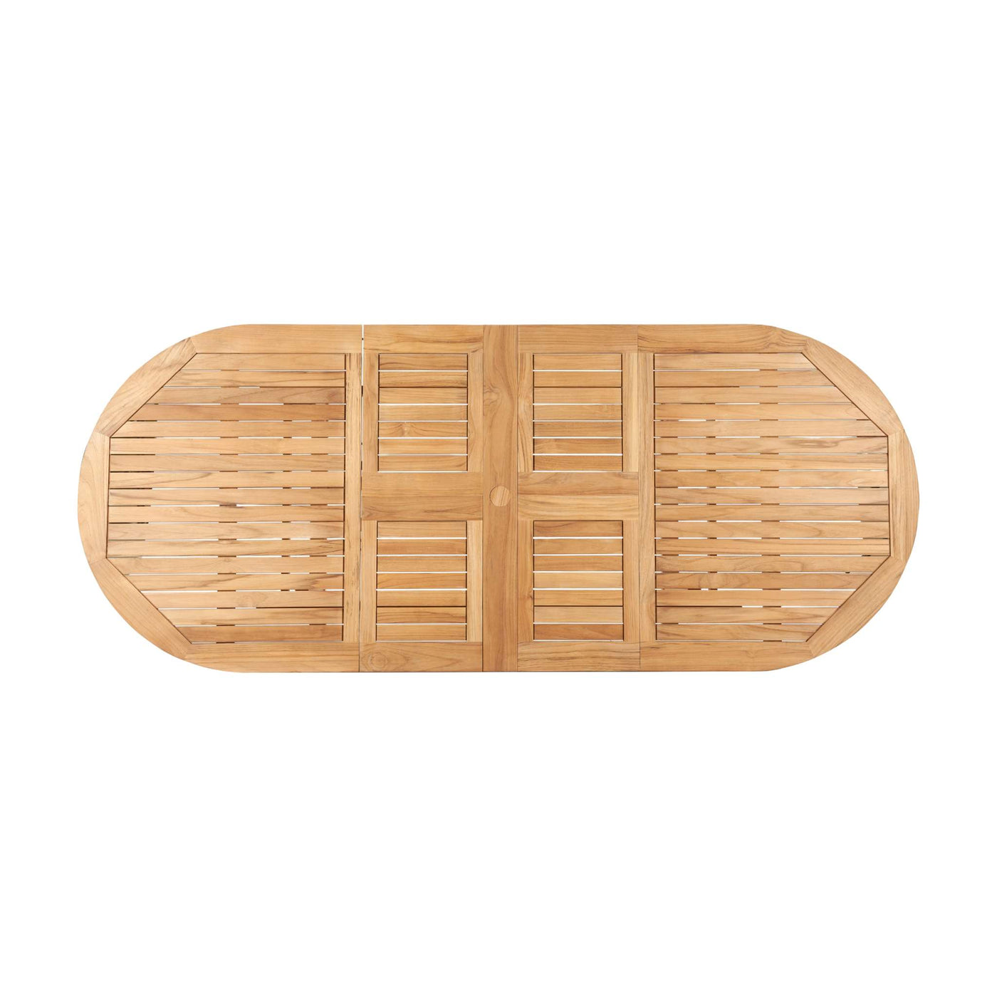 January Oval Teak Outdoor Dining Table with Double Extensions and Umbrella Hole