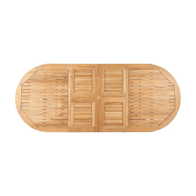 January Oval Teak Outdoor Dining Table with Double Extensions and Umbrella Hole