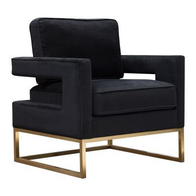 Lake Accent Chair in Black Performance Fabric w/ Brushed Gold Metal Base by Diamond Sofa