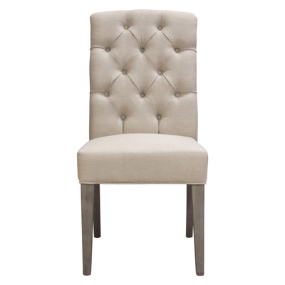 Set of Two Napa Tufted Dining Side Chairs in Sand Linen Fabric with Wood Legs in Grey Oak Finish by Diamond Sofa