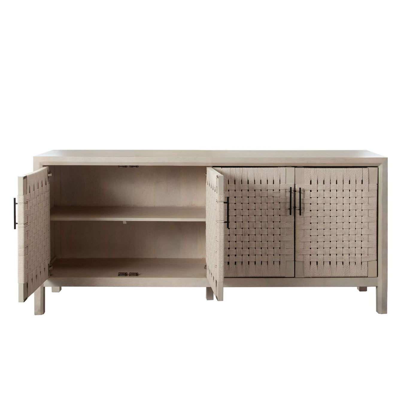 Palm Solid Mango Wood 4-Door Sideboard in Natural Finish w/ Woven Rope Door Fronts by Diamond Sofa