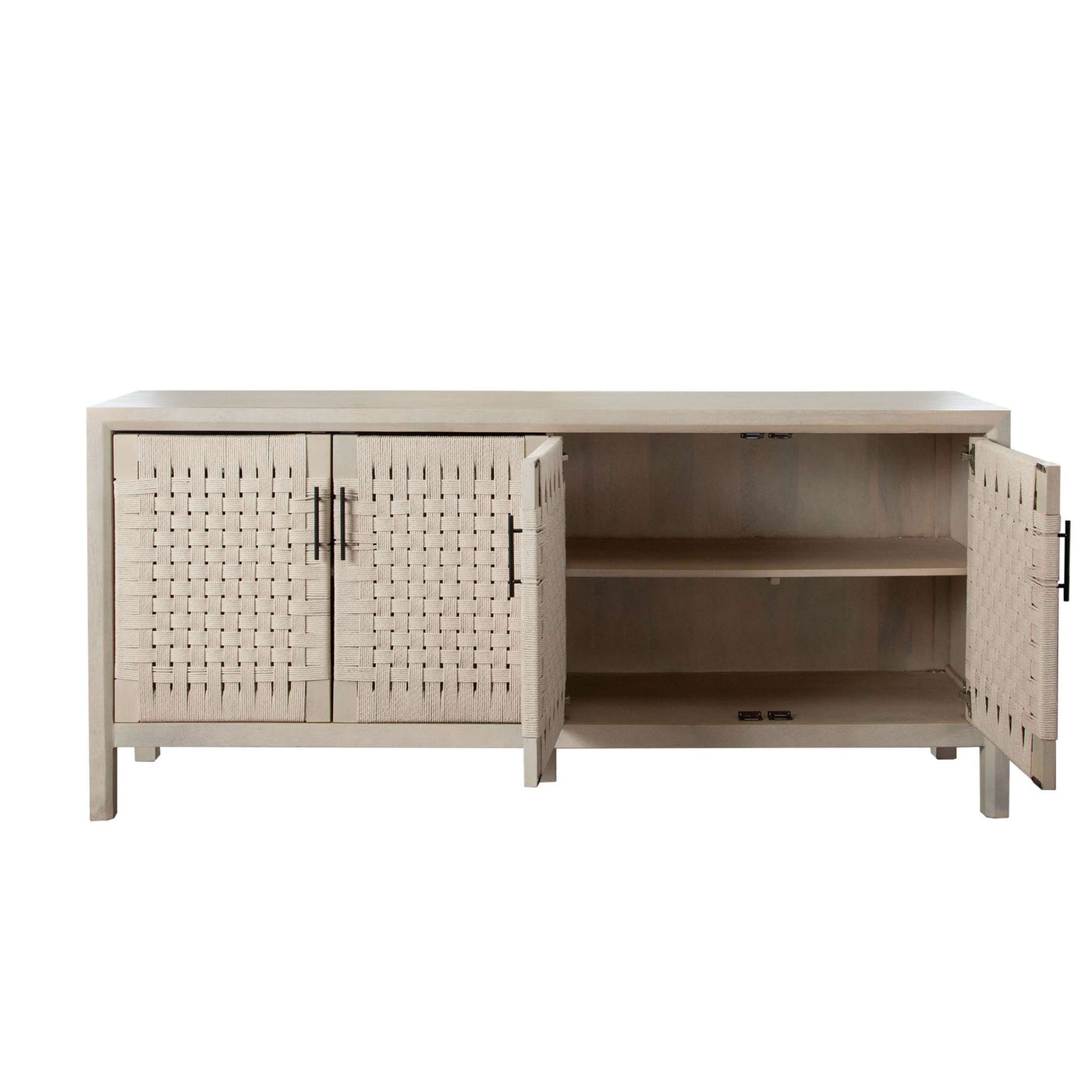 Palm Solid Mango Wood 4-Door Sideboard in Natural Finish w/ Woven Rope Door Fronts by Diamond Sofa