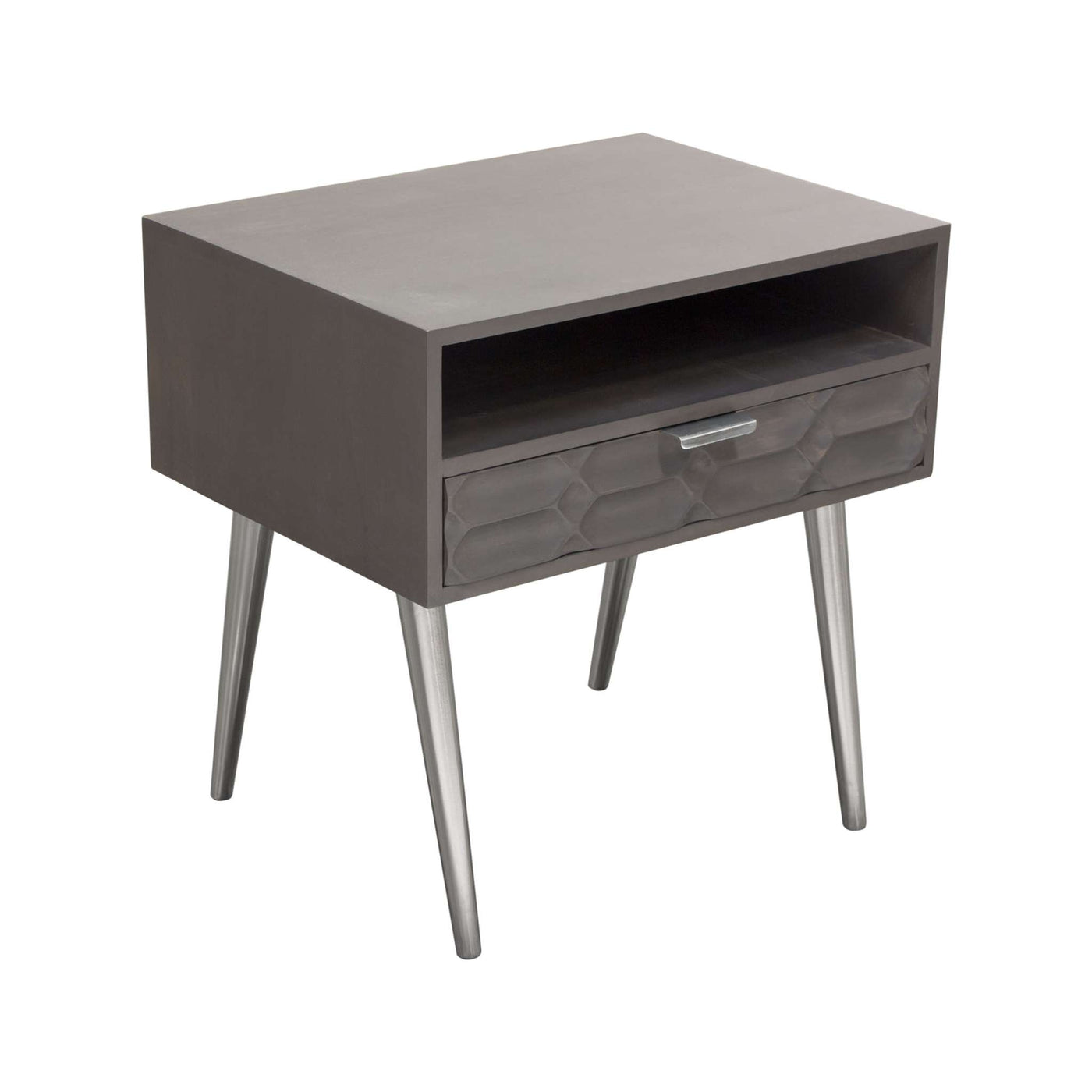 Petra Solid Mango Wood 1-Drawer Accent Table in Smoke Grey Finish w/ Nickel Legs by Diamond Sofa