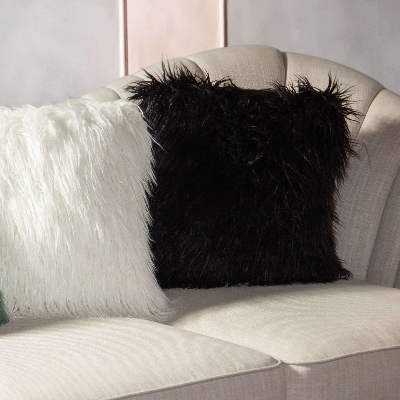 18" Square Accent Pillow by Diamond Sofa in White Dual-Sided Faux Fur