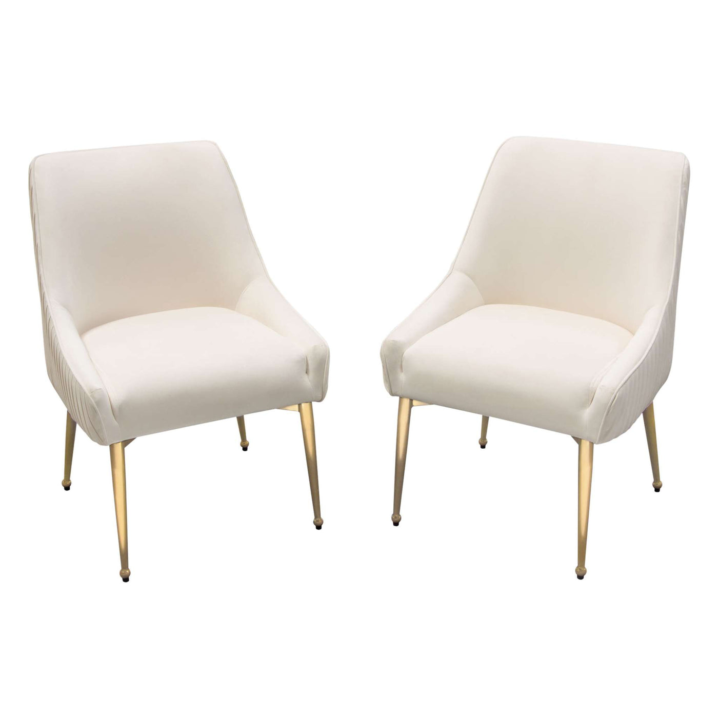 Set of (2) Quinn Dining Chairs w/ Vertical Outside Pleat Detail and Contoured Arm in Grey Velvet w/ Brushed Gold Metal Leg by Diamond Sofa