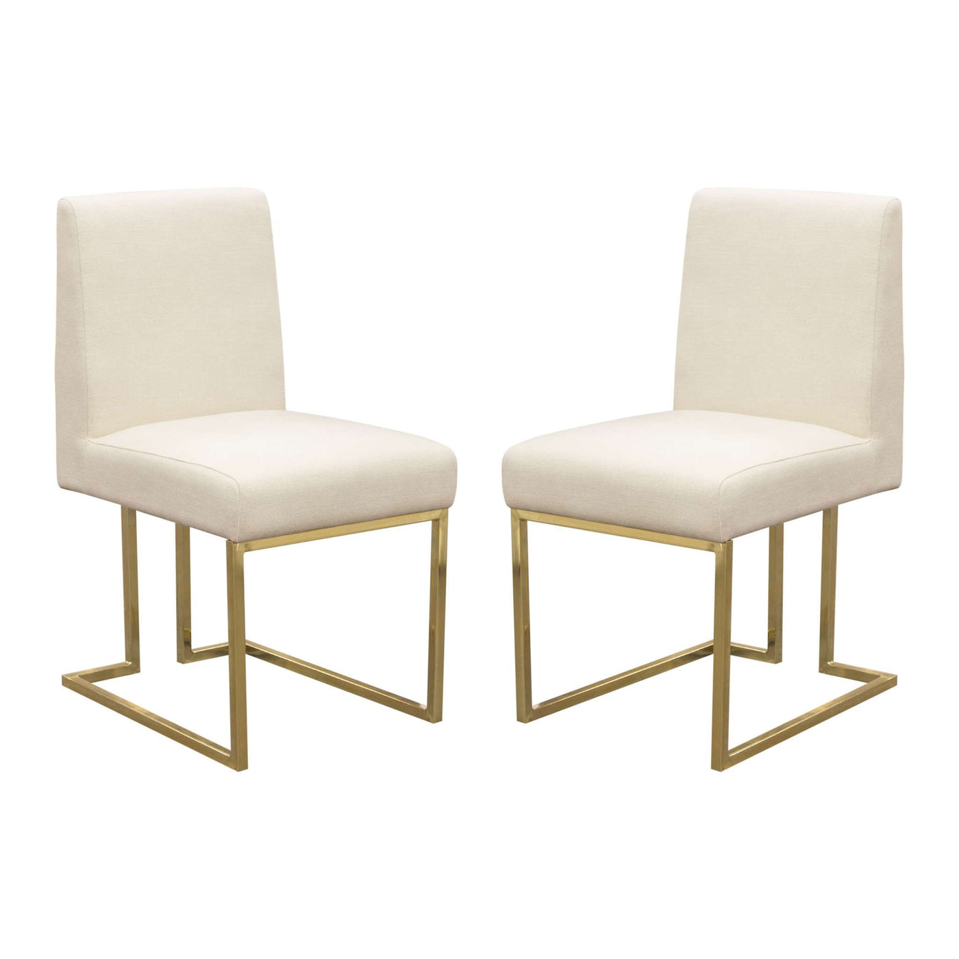 Set of (2) Skyline Dining Chairs in Cream Fabric w/ Polished Gold Metal Frame by Diamond Sofa