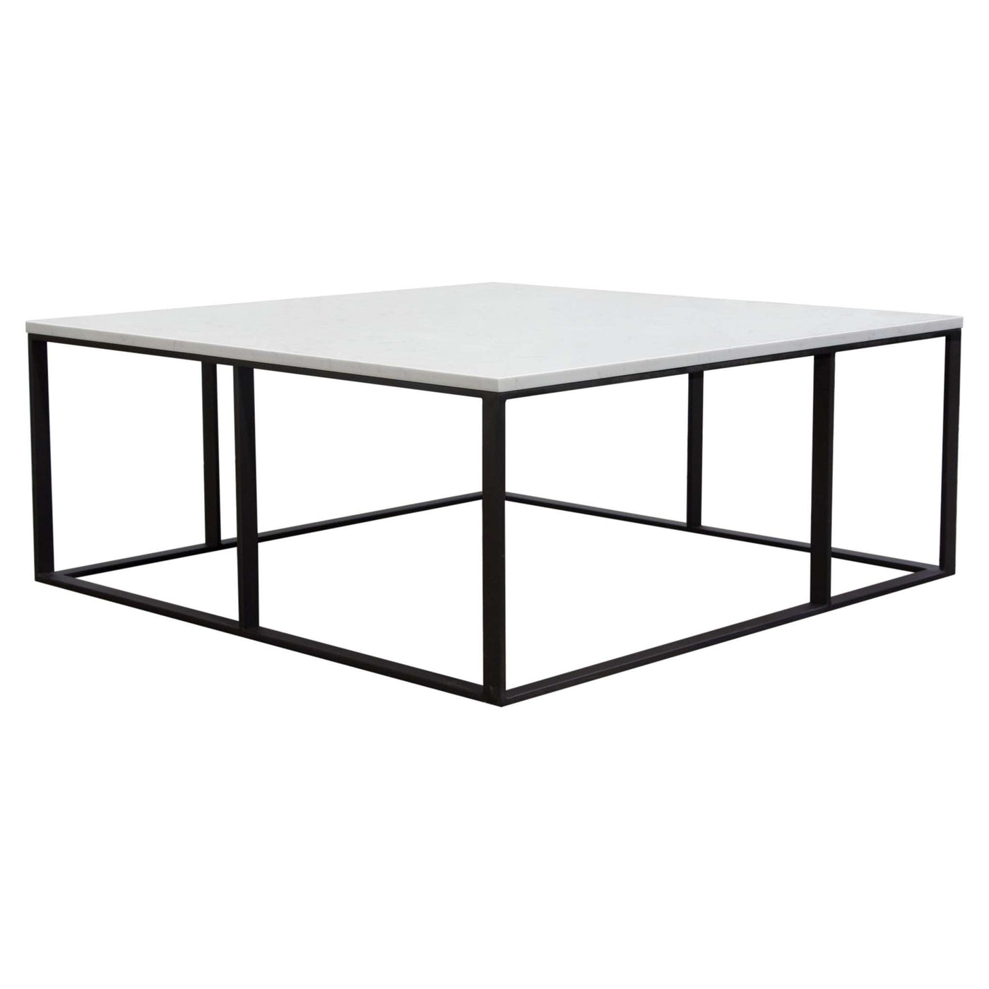 Surface Round End Table w/ Engineered Marble Top & Black Powder Coated Metal Base by Diamond Sofa