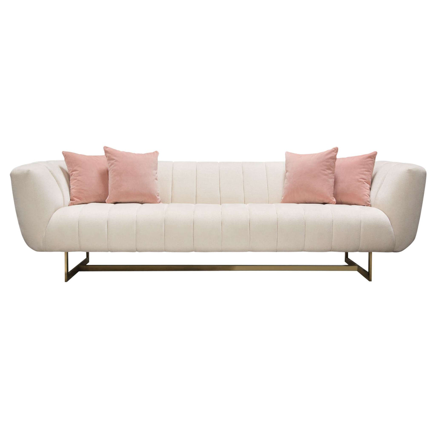 Venus Sofa in Blush Pink Velvet w/ Contrasting Pillows & Gold Finished Metal Base by Diamond Sofa