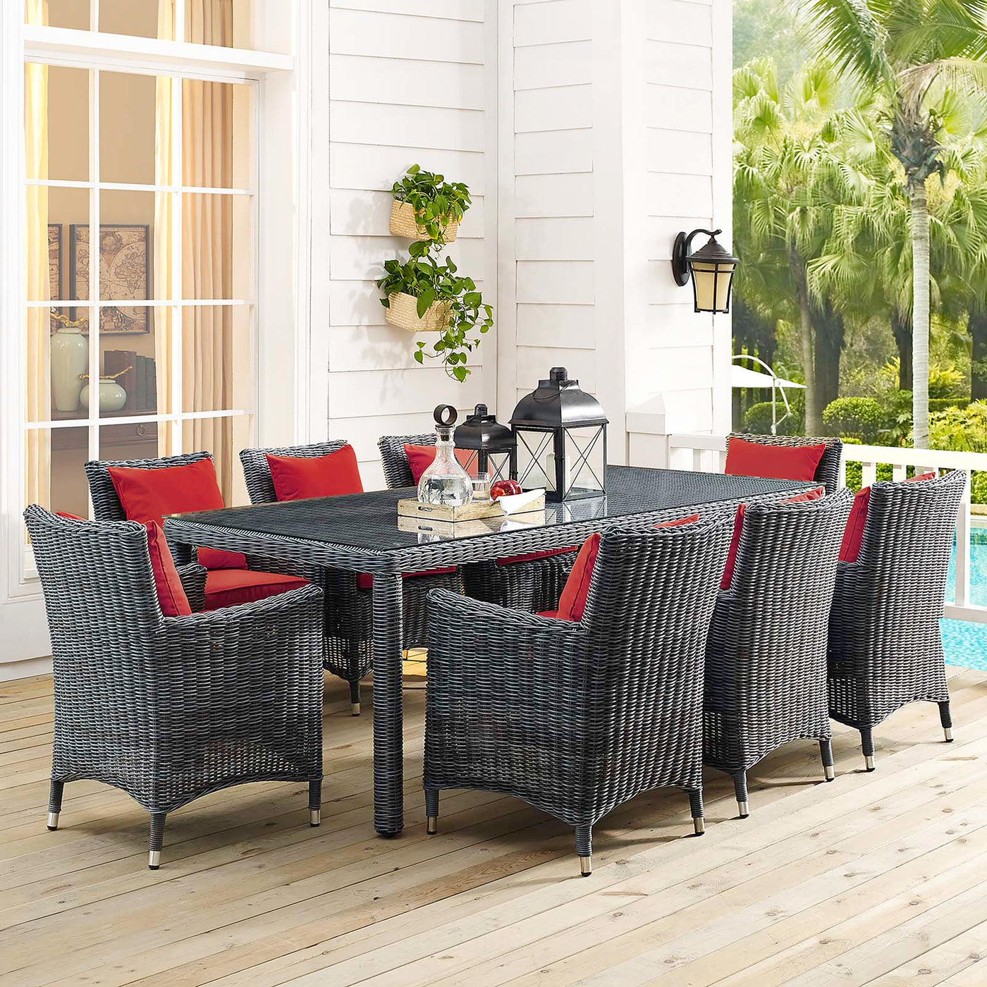 Summon 9 Piece Outdoor Patio Sunbrella® Dining Set