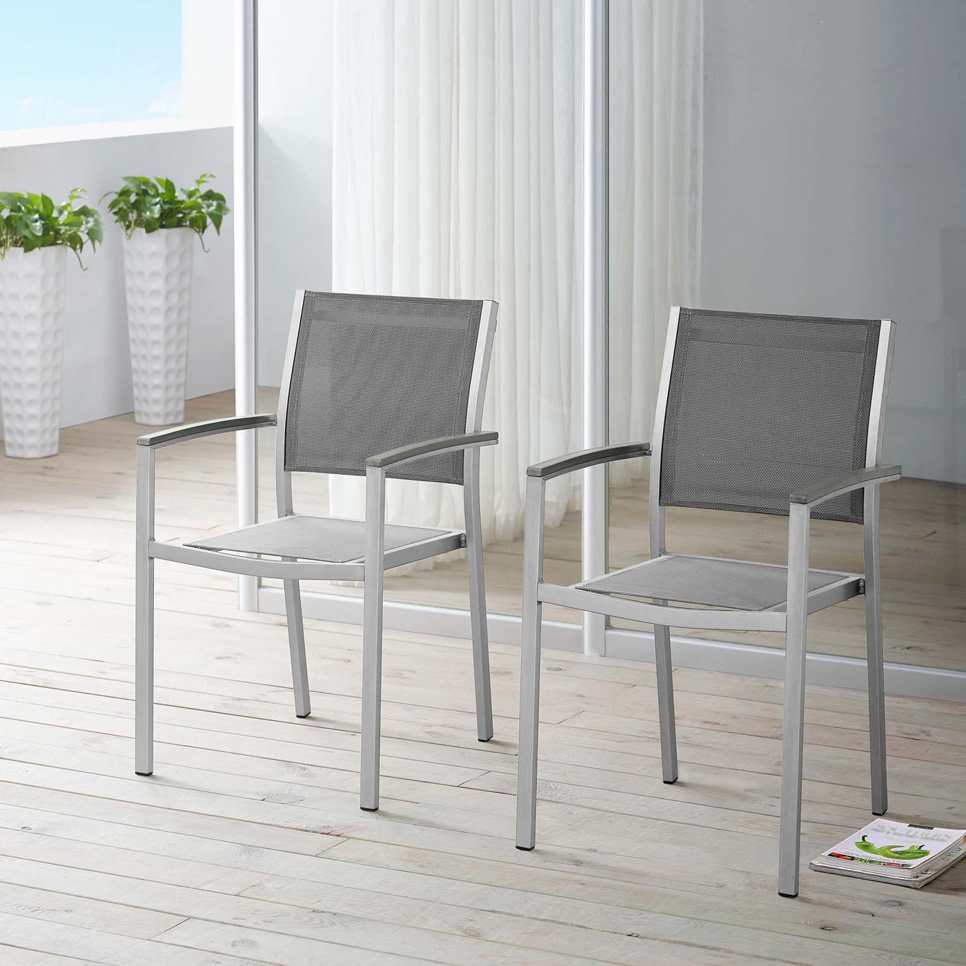 Shore Dining Chair Outdoor Patio Aluminum Set of 2