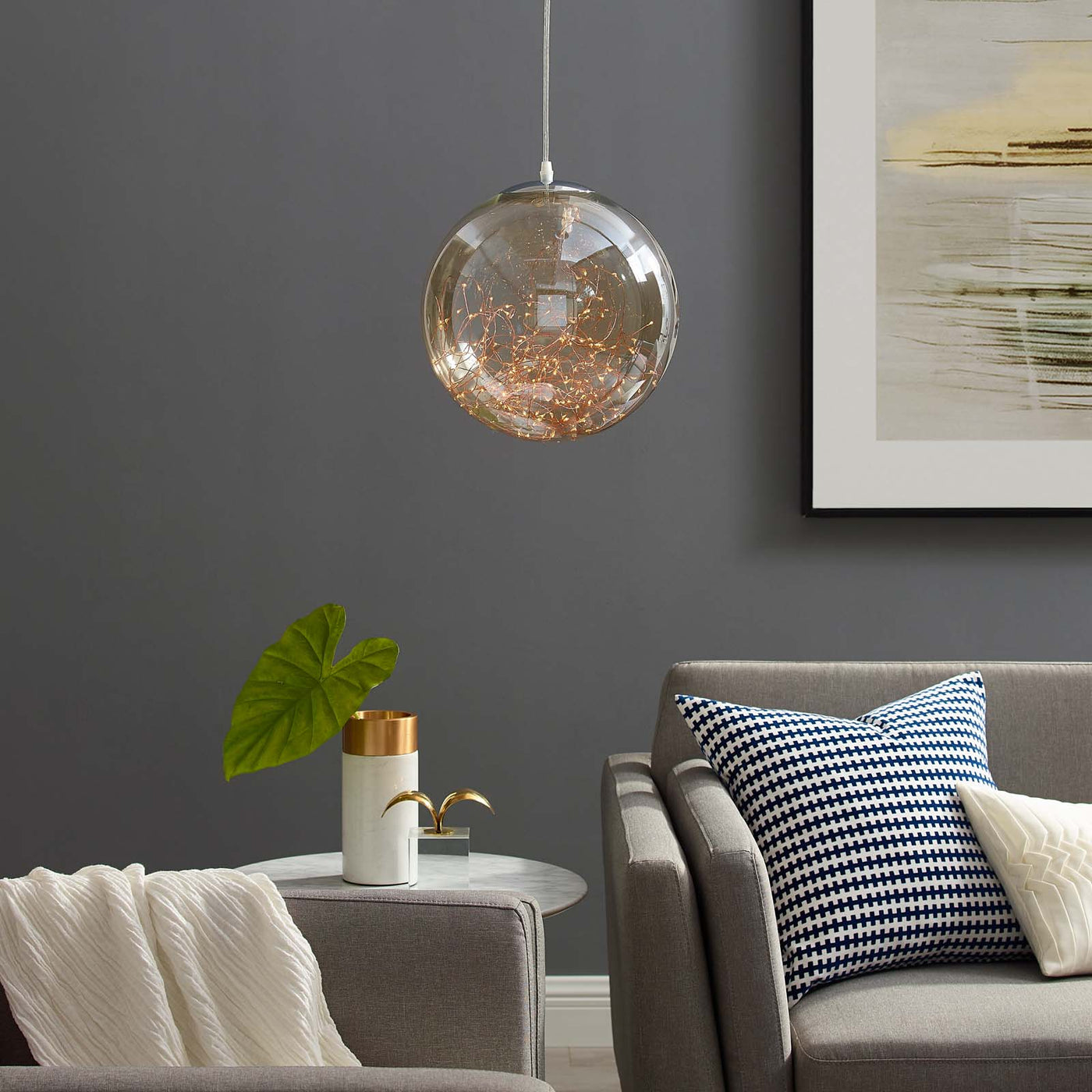 Fairy 8" Amber Glass Globe Ceiling Light Pendant Chandelier