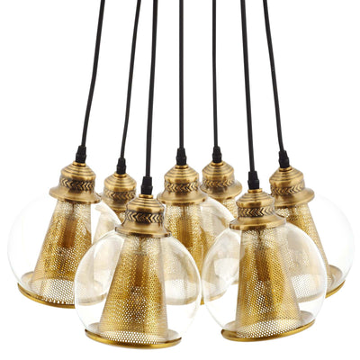Peak Brass Cone and Glass Globe Cluster Pendant Chandelier