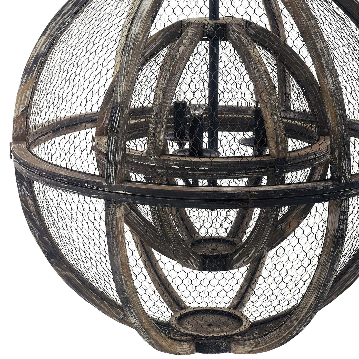 Gravitate Globe Rustic Oak Wood Pendant Light Chandelier