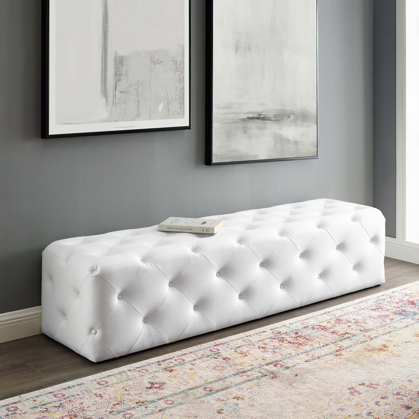 Amour 72" Tufted Button Entryway Faux Leather Bench