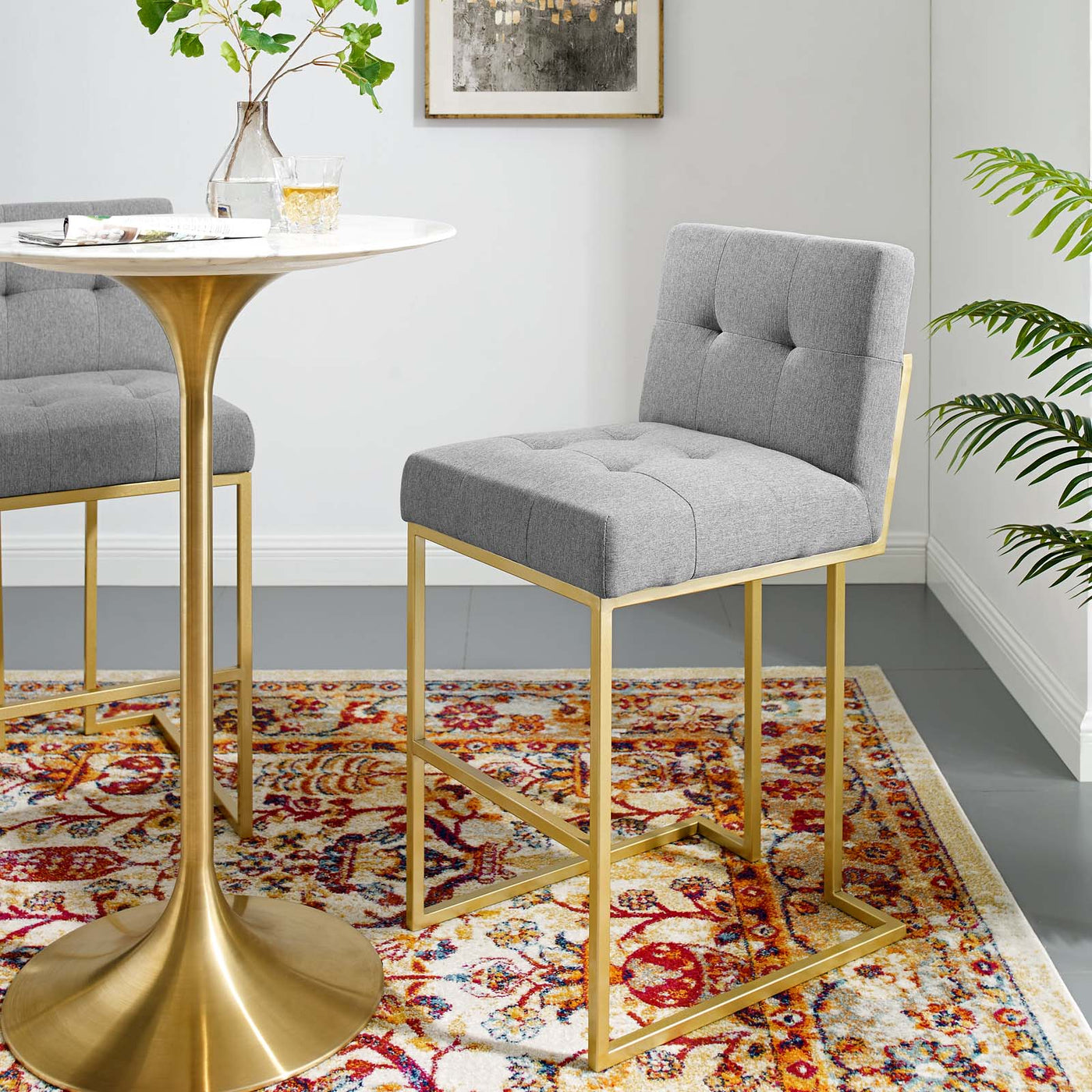 Privy Gold Stainless Steel Upholstered Fabric Bar Stool