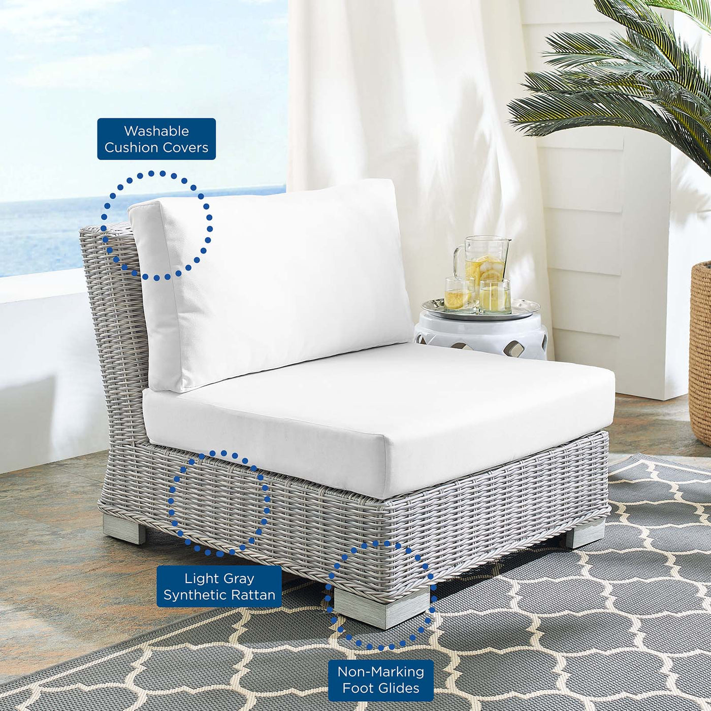 Conway Sunbrella® Outdoor Patio Wicker Rattan Armless Chair