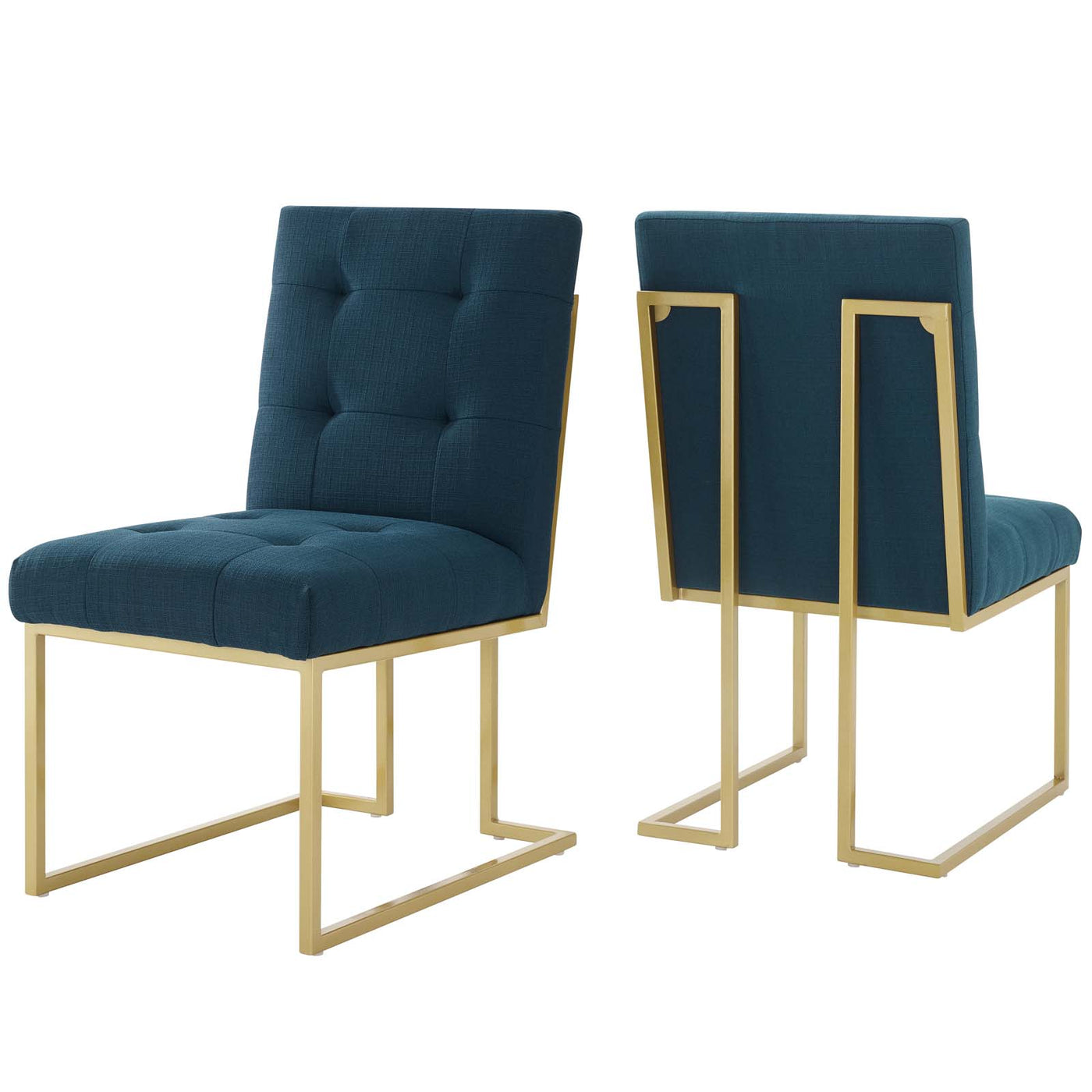 Privy Gold Stainless Steel Upholstered Fabric Dining Accent Chair Set of 2