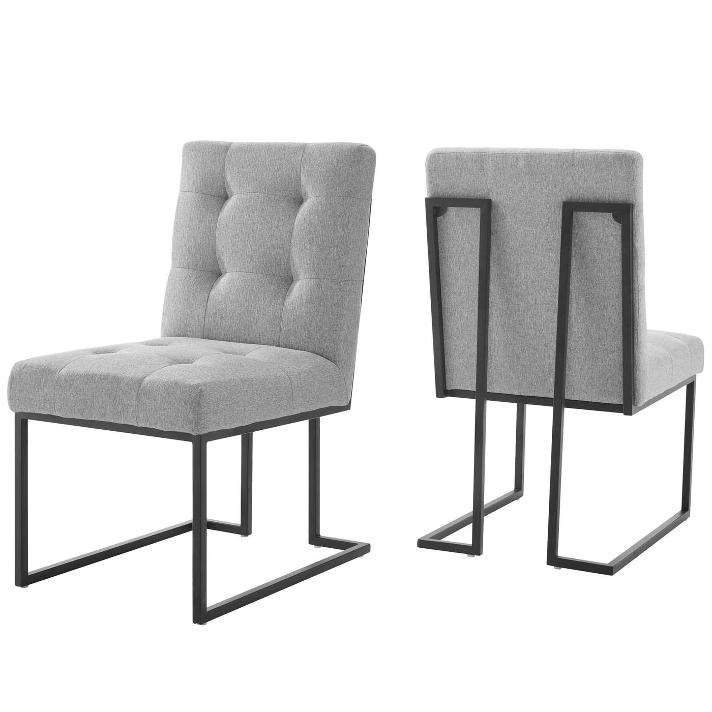 Privy Black Stainless Steel Upholstered Fabric Dining Chair Set of 2