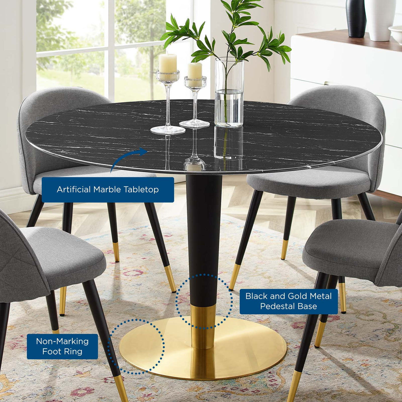 Zinque 47" Artificial Marble Dining Table