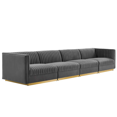 Sanguine Channel Tufted Performance Velvet 4-Seat Modular Sectional Sofa