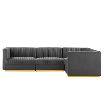 Sanguine Channel Tufted Performance Velvet 4-Piece Right-Facing Modular Sectional Sofa