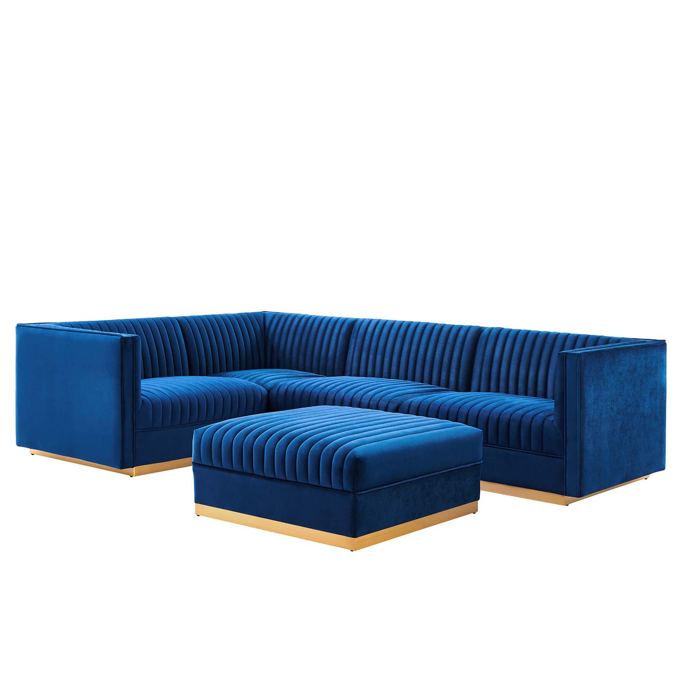 Sanguine Channel Tufted Performance Velvet 5-Piece Left-Facing Modular Sectional Sofa