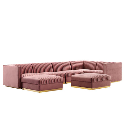 Sanguine Channel Tufted Performance Velvet 7-Piece Right-Facing Modular Sectional Sofa
