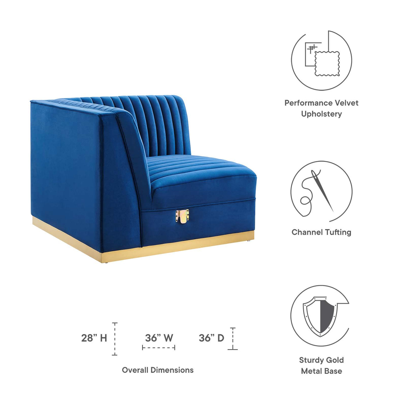 Sanguine Channel Tufted Performance Velvet Modular Sectional Sofa Right Corner Chair