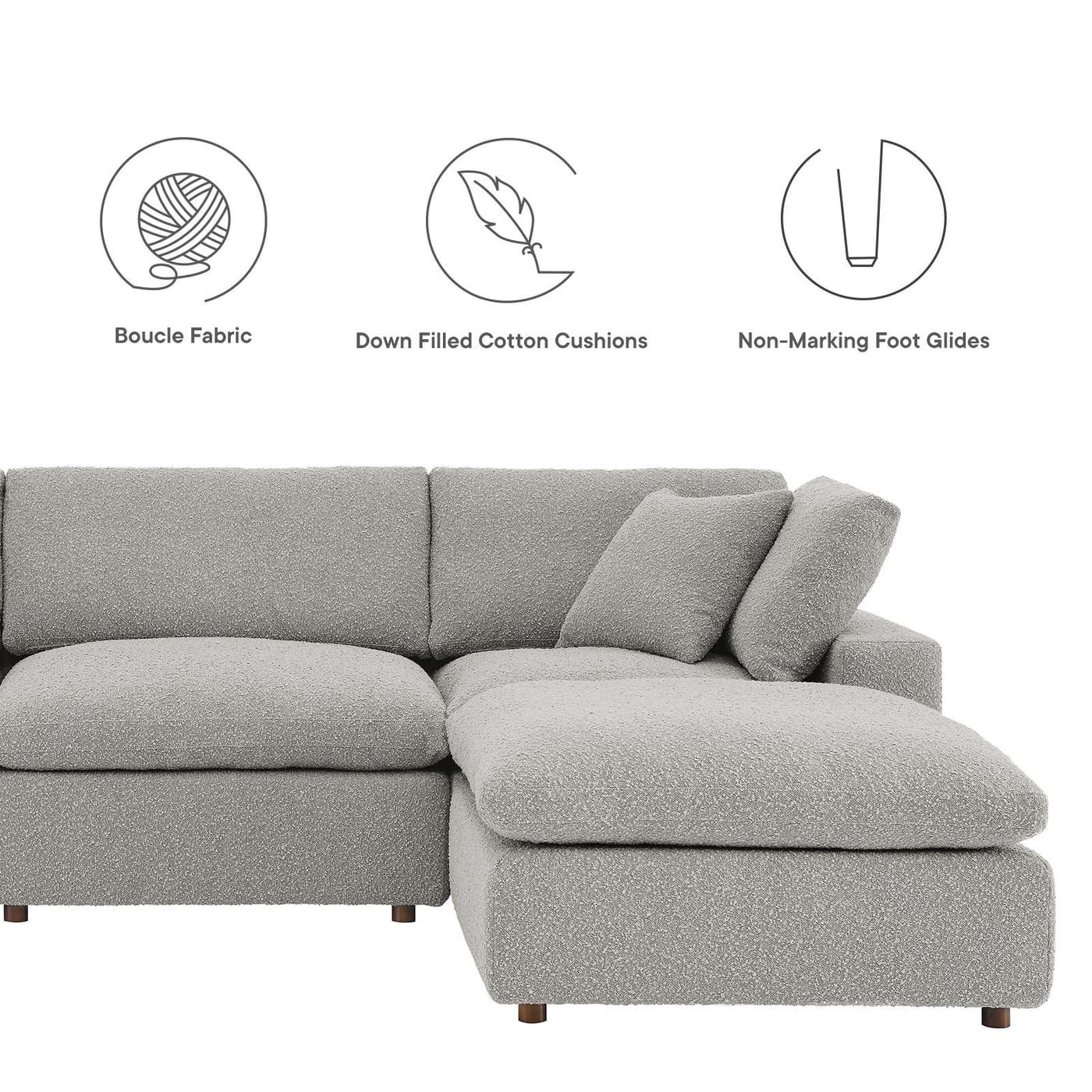 Commix Down Filled Overstuffed Boucle Fabric 4-Piece Sectional Sofa