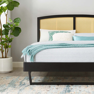 Sierra Cane and Wood Queen Platform Bed With Angular Legs
