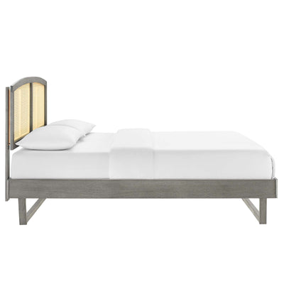Sierra Cane and Wood Queen Platform Bed With Angular Legs
