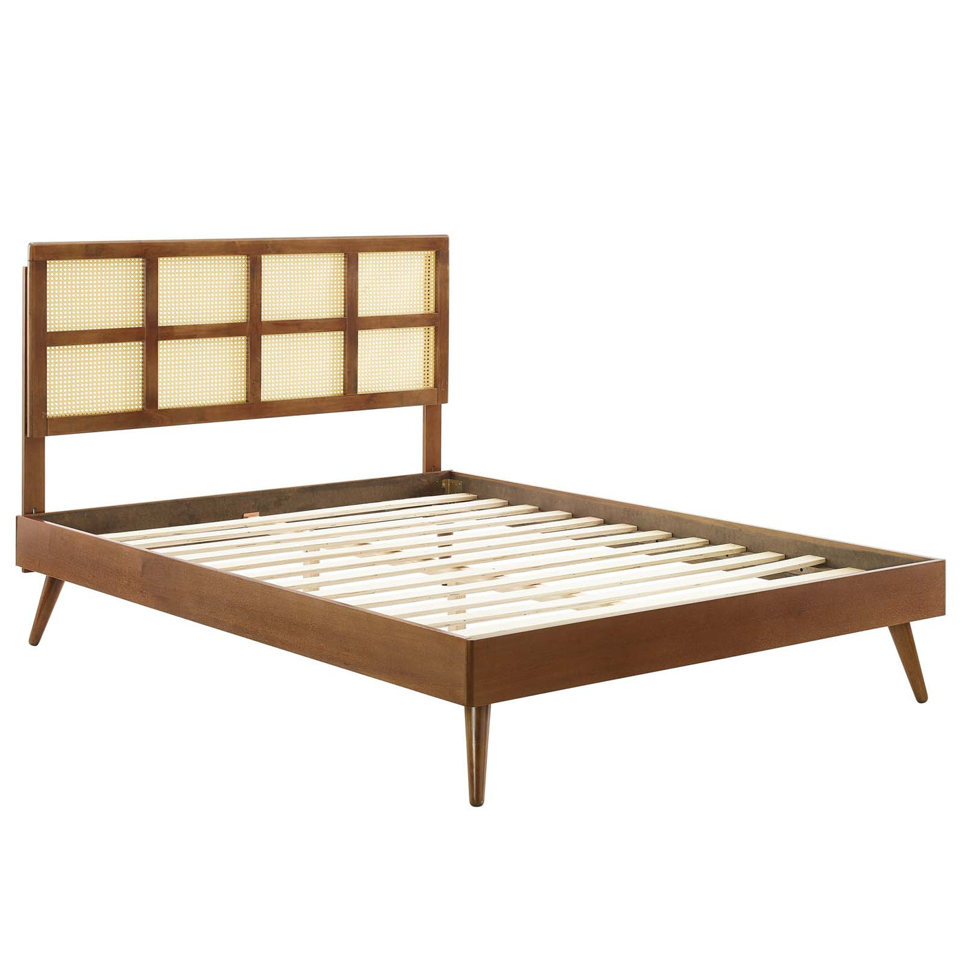 Sidney Cane and Wood King Platform Bed With Splayed Legs