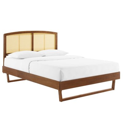 Sierra Cane and Wood King Platform Bed With Angular Legs
